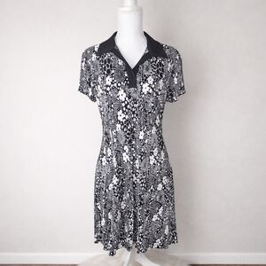 Vintage 90s Giorgio Fiorelli Black White Floral Stretchy Midi Dress Whimsigoth